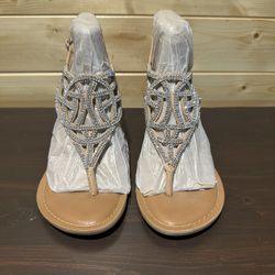 BNWOT Fergalicious by Fergie beige wedge sandals with rhinestones size 6
