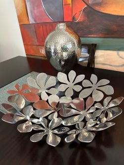12” long silver vase & Large Centerpiece Plate - 2 Pc Set for Only $25