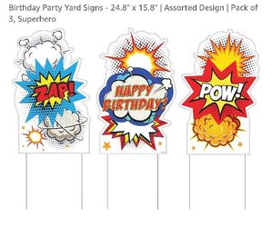 Birthday Party Yard Sign Superhero 3 Pack