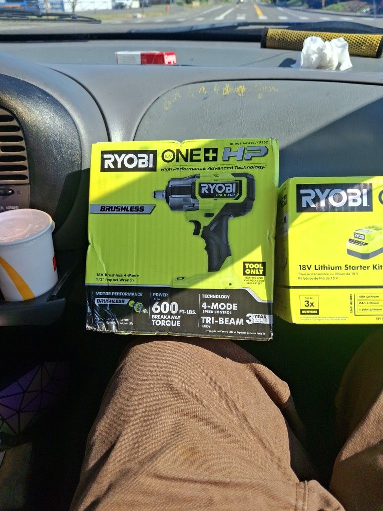 $80 Ryobi 18V 1/2" Impact Wrench & Ryobi 18V Lithium Battery Starter Kit