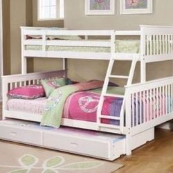 Brand New White Twin/Full Bunk Bed with Pullout Trundle