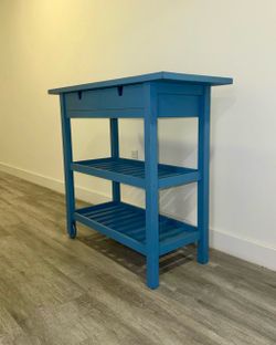 Blue Wood Kitchen Cart with Shelves