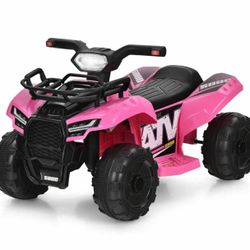NEW-Kids ATV, 4 Wheeler Battery Powered Toddler Quad with Front Storage Basket, Horn, Music, LED L