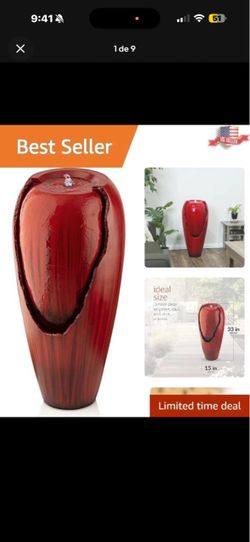 Weather-Resistant 33" Red Fountain with LED Lights - Antique Design for Gardens