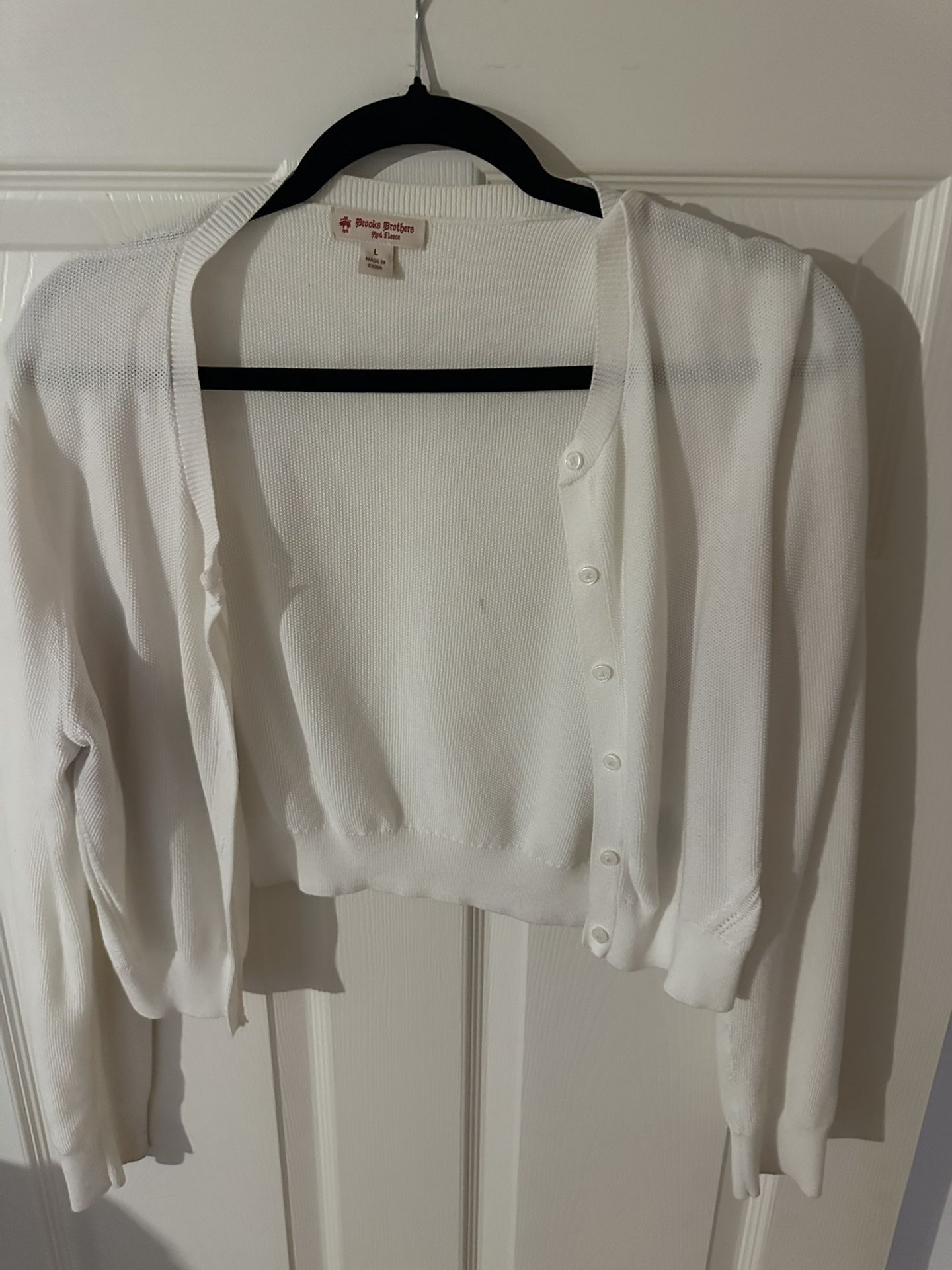 Brooks Brothers Red Fleece Cropped Cardigan – White – Size L
