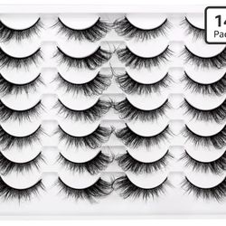 Pooplunch False Eyelashes Fluffy Volume Wispy Cat Eye Lashes Fake Eyelashes Faux Mink Lashes 14 Pairs Pack, Black