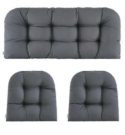 New Wicker Chair Cushions of 3 Pieces Waterproof Tufted Outdoor Seat Cushions for Patio Furniture