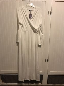 New 2x koh koh White maxi dress wedding formal faux wrap front full flowing