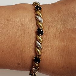 Vintage Goldtone 925 Sterling Silver With Blue Spinel Gems