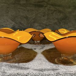 Vintage Orange Glass Pedestal Bowl With Ruffled Edges