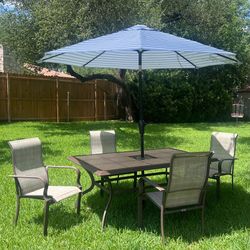 Hampton Bay Patio Set with Umbrella & 4 Chairs