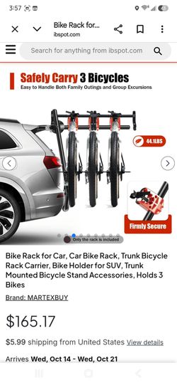 MARTEXBUY Trunk Mounted Bike Rack Carrier - Holds 3 Bikes