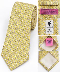 Vineyard Vines Men's 100% Silk Tie Yellow Golf Print Handmade USA Shep Ian