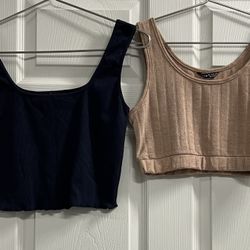 Lot of 2 - Shein Black and Brown Cropped Tank Top - Size Large - EUC