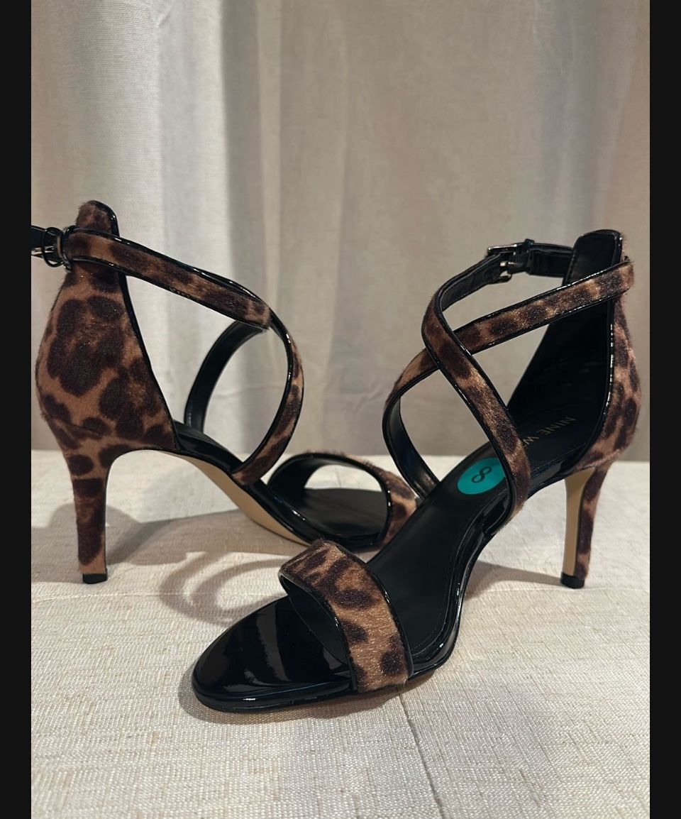 New! Never worn Nine West STRAPPY women’s size 8 animal print heels