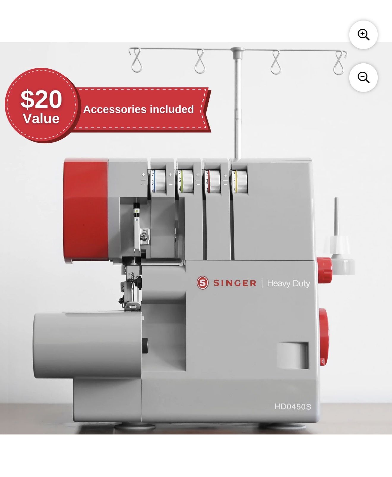 SINGER Heavy Duty Serger HD0450S with Accessories, 2-3-4 Thread Capability, 1300 stitches/min,