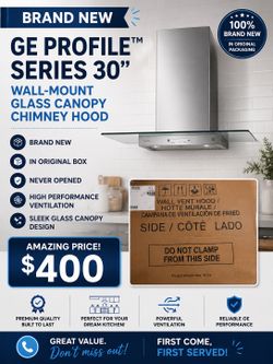 GE 30” Wall-Mount Glass Canopy Chimney Hood