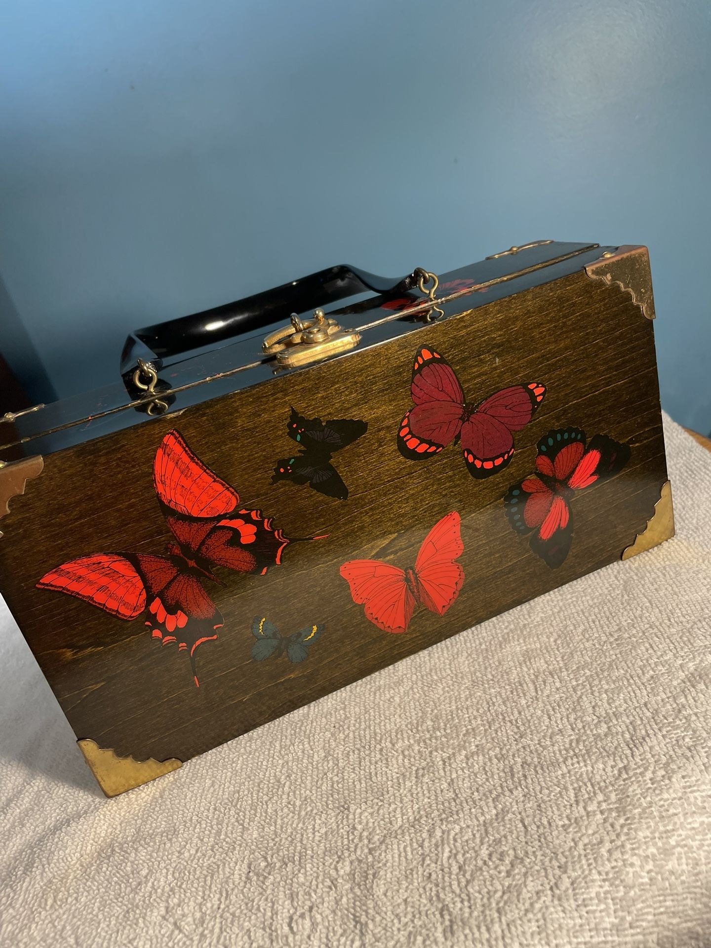Vintage Cigar Box Made Into A Purse With Butterflies