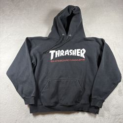 Y2k Thrasher Skateboard Magazine Skate Mens L Black Hoodie Sweatshirt 2000s #113