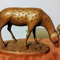 Vintage Brass Doe Deer Figurine Statue Grazing Standing 11 in by 7 in