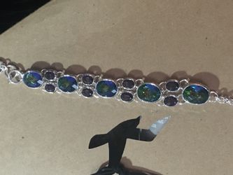 Mystic topaz and amethyst bracelet 925 sterling silver