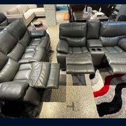*Weekend Special!!!*---Sleek Madrid Gray Leather Reclining Sofa/Loveseat Sets---Delivery And Financing Available🤠