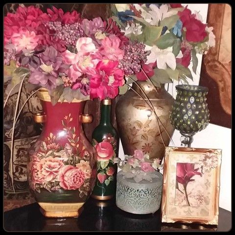 X6 VINTAGE PICTURE FRAME ART PLAQUE ORNATE FLOWER ROSESTRAWBERRY WINE BOTTLE URN VASE METAL JEWELRY BOX