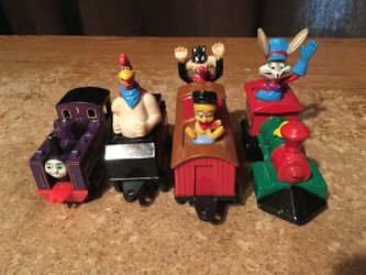 Lot of 4 1989 ertl Looney tunes bugs Bunny dying the cast train 1995 Thomas the tank engine