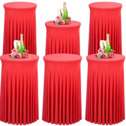 Babenest 24"X 43" Round Cocktail Table Skirt, 6 Pack Spandex Stretch Round Tablecloths With Natural Wavy Drapes, Fitted High Top Bar Cocktail Table Co