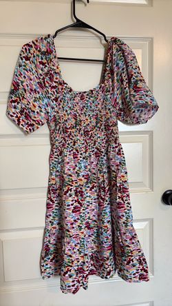 Multicolor Print Smocked Bodice Dress