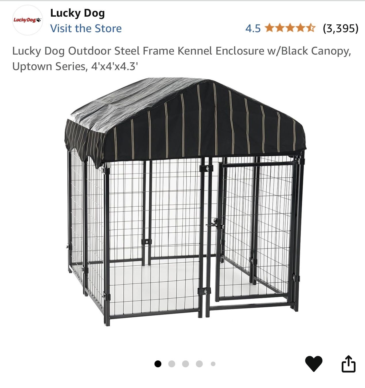 Brand New In Box Lucky Dog Outdoor Steel Frame Kennel Enclosure w/Black Canopy, Uptown Series, 4'x4'x4.3'