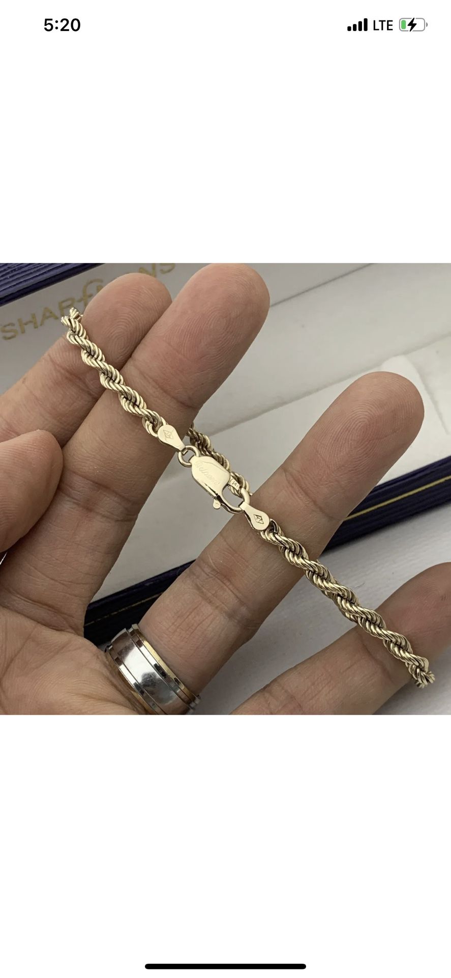 HEAVY 14k YELLOW GOLD SOLID 4.01MM ROPE CHAIN 8 1/4 INCH 12.38 GRAMS BRACELET