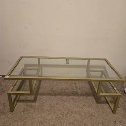 Gold Trim Glass Table / TV Stand
