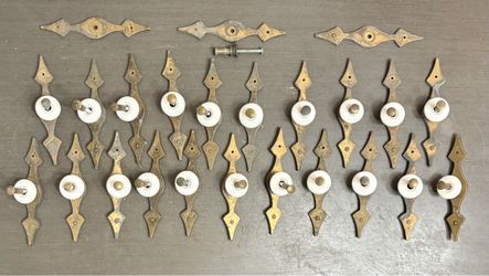 21 Vintage Brass and Porcelain Knob Drawer Handle Pulls