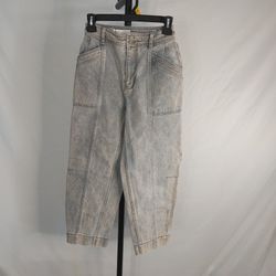 Anthropologie Pilcro Gray Wash Barrel Leg Cropped Jeans Womens Size 25 High Rise