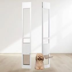 217}Dog Door for Sliding Glass Door, 75 7/8"-80 11/16" Adjustable Height Doggy Door for Sliding Doors, Aluminum Frame Tempered Glass Pet Door with Hin