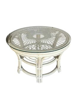 Vintage Glass Top Wicker Side Table