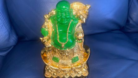 Green & Gold Laughing Buddha Statue