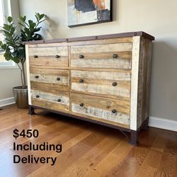 Rustic Industrial Solid Wood 6-Drawer Dresser – 62” Wide – Free Delivery