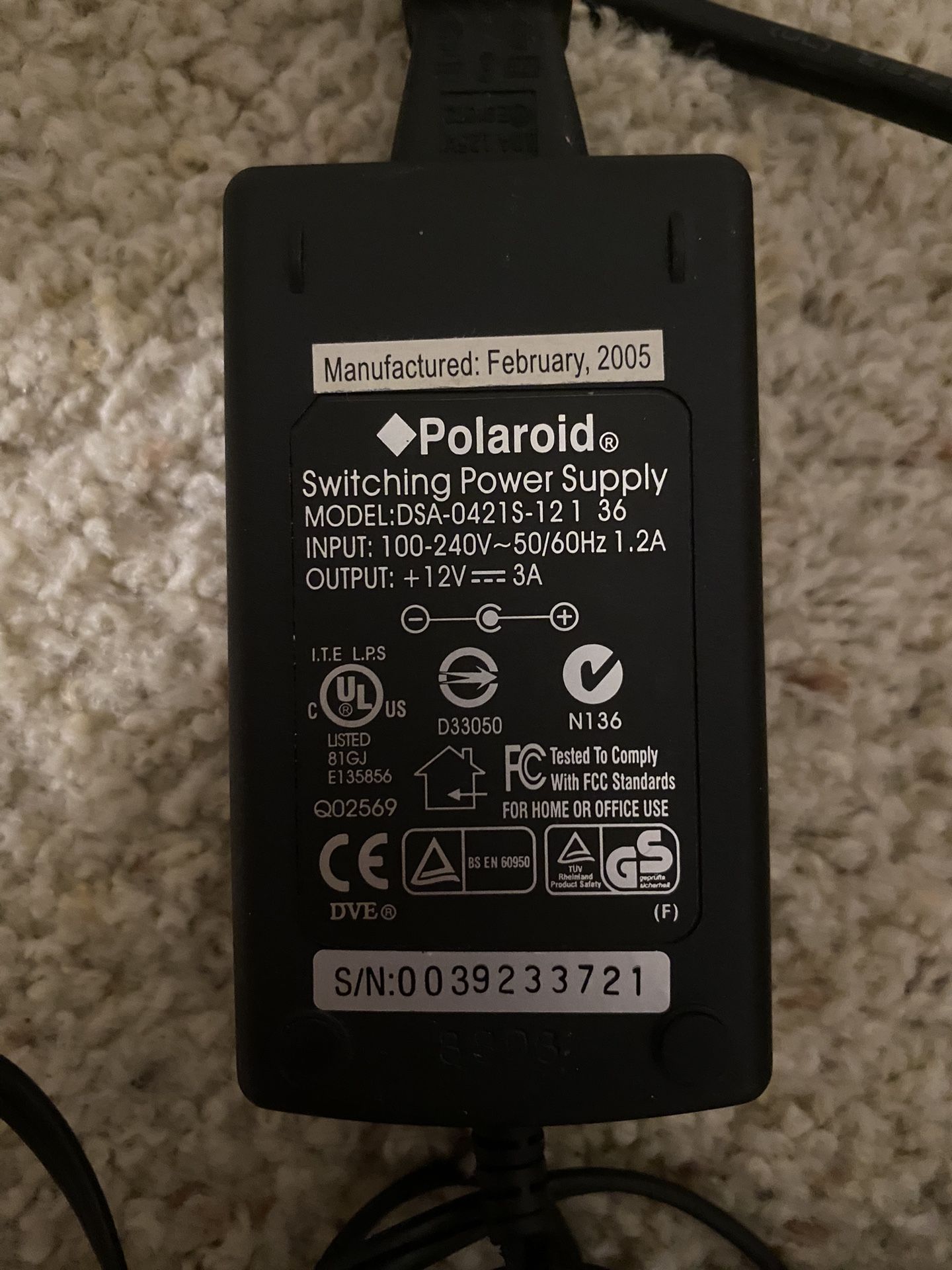 Polaroid DSA-0421S-12 1 36 Adapter AC Switching OEM Power Supply 12v & AC Power