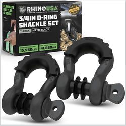 Rhino USA D Ring Shackles (2-Pack) - 41,850lb Break Strength(Matte Black)