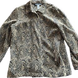 Sag Harbor Blazer Tapestry Paisley Jacket Black and Gold Button Long Sleeve 14 $25