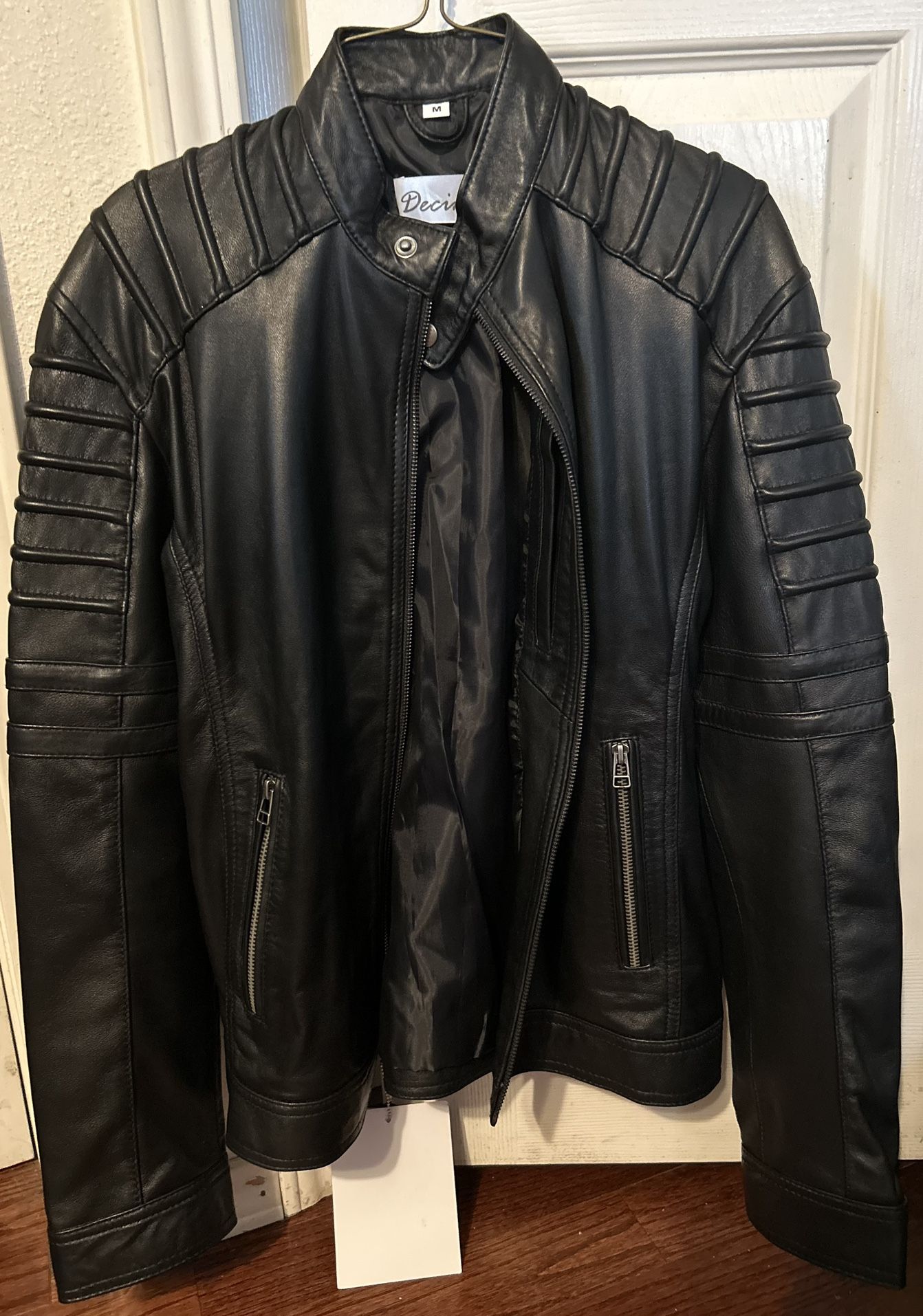 Deci/Decrum Black Leather Cafe Biker Jacket - Men's M, Excellent Condition