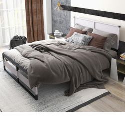 Fangflower Metal Platform Bed Frame with Headboard, 13 Inches King Size Bed Frame, Heavy Duty Steel Slat Mattress Foundation/No Box Spring Needed/Tool