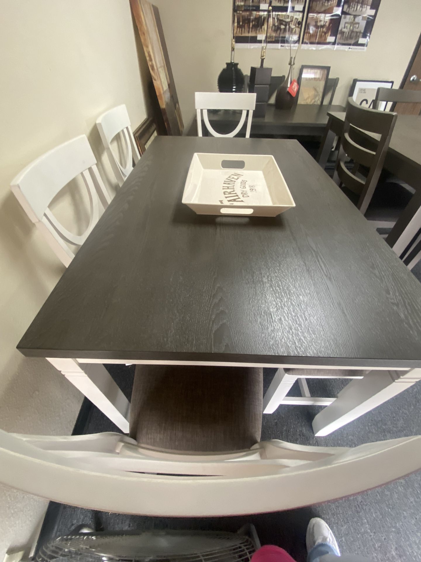 New 6pcs White And Gray Dining Set Seats 6