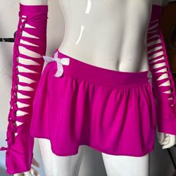 Hot pink rave skirt with arm warmers