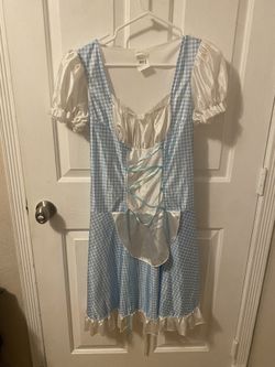 New Women's Dorothy Costume Blue/White Gingham Halloween Dress w/ White Blouse Sz L