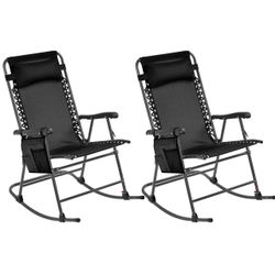 26in Rocking Chair Outdoor Zero Gravity Folding Chairs Rocking Chairs Foldable Outdoor Lounge Chair for Outside Lawn with Cupholder/Pillow Ergonomic D
