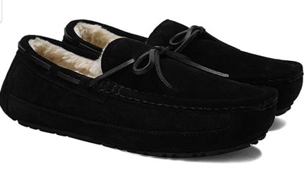 NEW DREAM PAIRS Men's House Slippers Moccasin Size 12 Indoor Outdoor Fuzzy Furry Loafers Suede Leather Warm Comfortable Shoes

