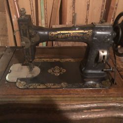 Antique White Rotary Treadle Sewing Machine And Table